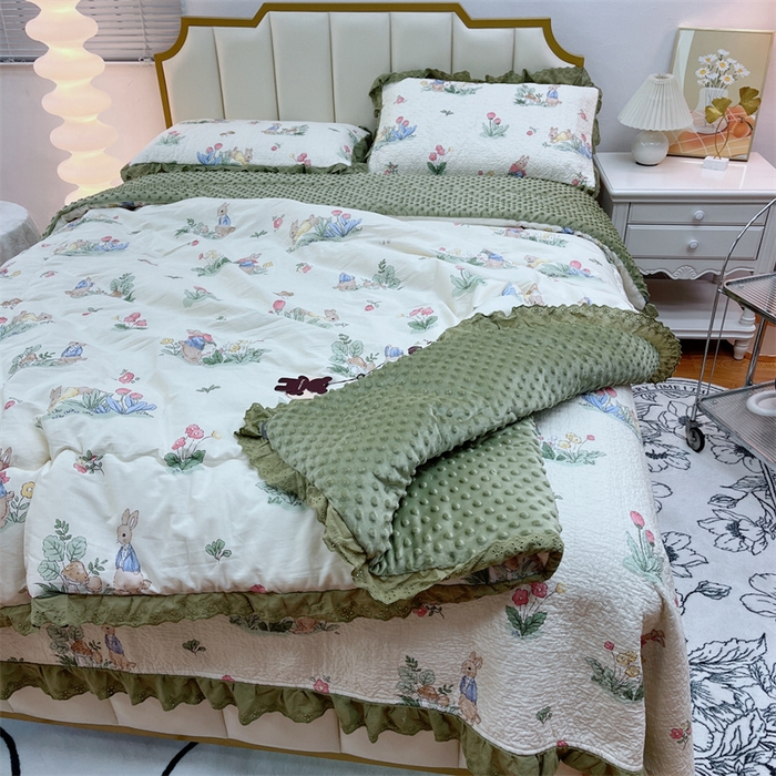 91家纺网 家纺一手货源 找家纺 暖居 2024新款豆豆被四件套 幸运兔