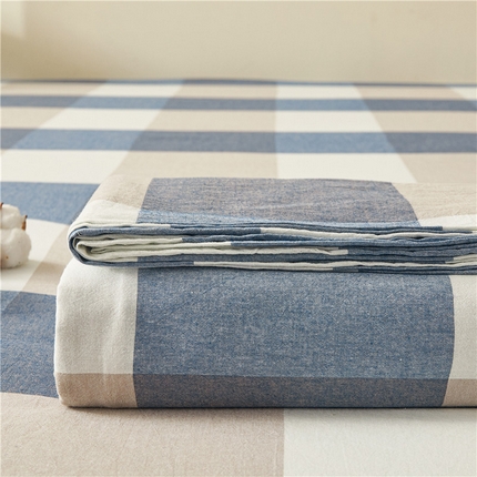 91家纺网 家纺一手货源 找家纺 喜居 2024新款全棉色织水洗棉床笠 蓝咖格