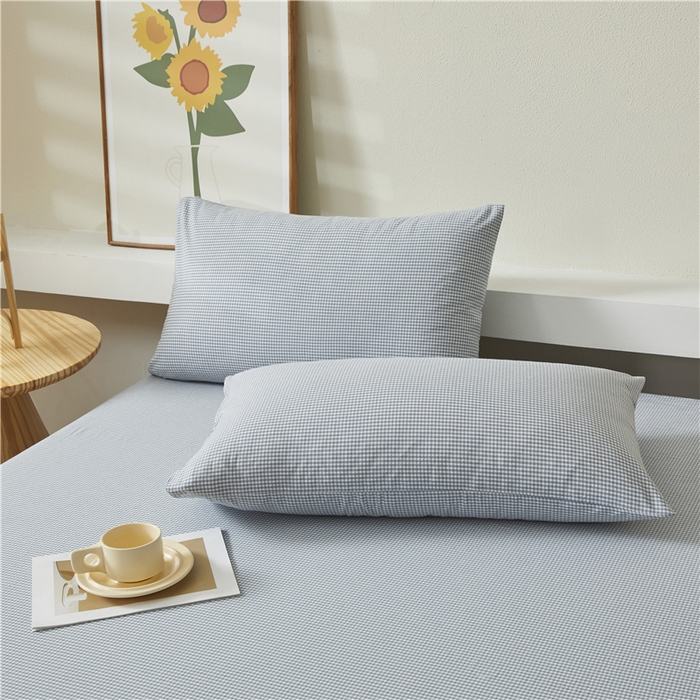 91家纺网 家纺一手货源 找家纺 喜居 2024新款全棉色织水洗棉床笠 蓝蓝格