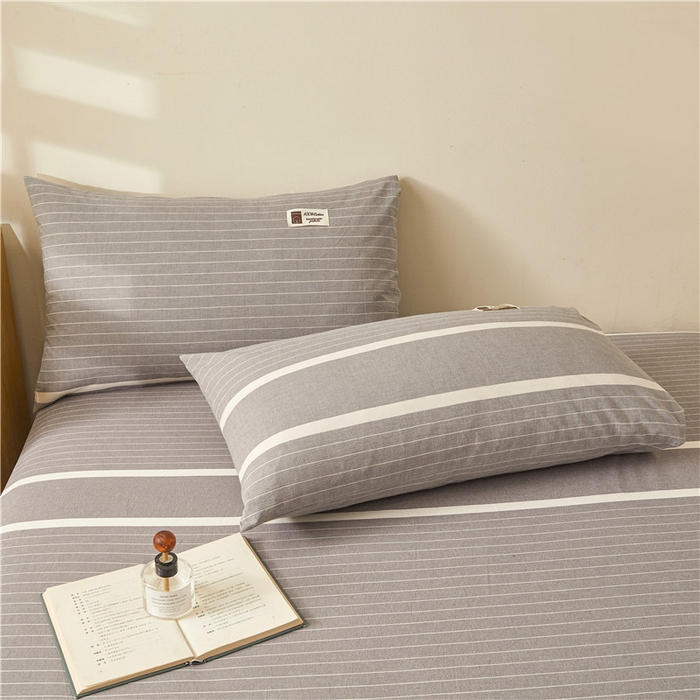 91家纺网 家纺一手货源 找家纺 喜居 2024新款全棉色织水洗棉床笠 光阴灰