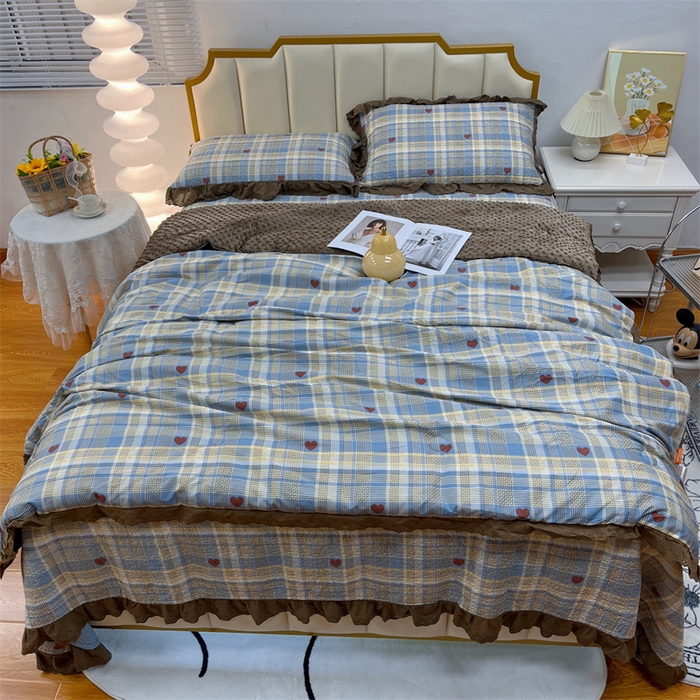 91家纺网 家纺一手货源 找家纺 暖居 2024新款豆豆被四件套 莱恩蓝色