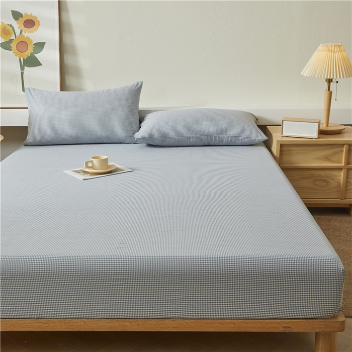 91家纺网 家纺一手货源 找家纺 喜居 2024新款全棉色织水洗棉床笠 蓝蓝格