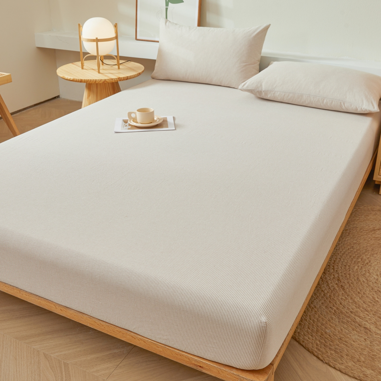 91家纺网 家纺一手货源 找家纺 喜居 2024新款全棉色织水洗棉床笠 光年米