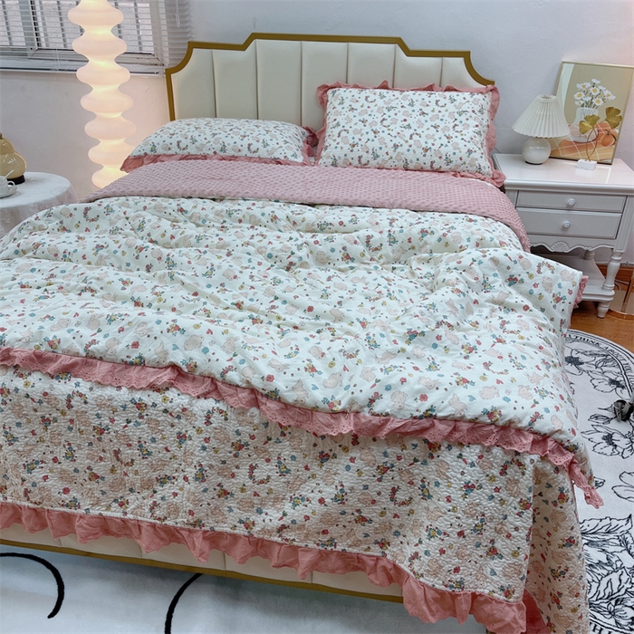 91家纺网 家纺一手货源 找家纺 暖居 2024新款豆豆被四件套 粉小兔