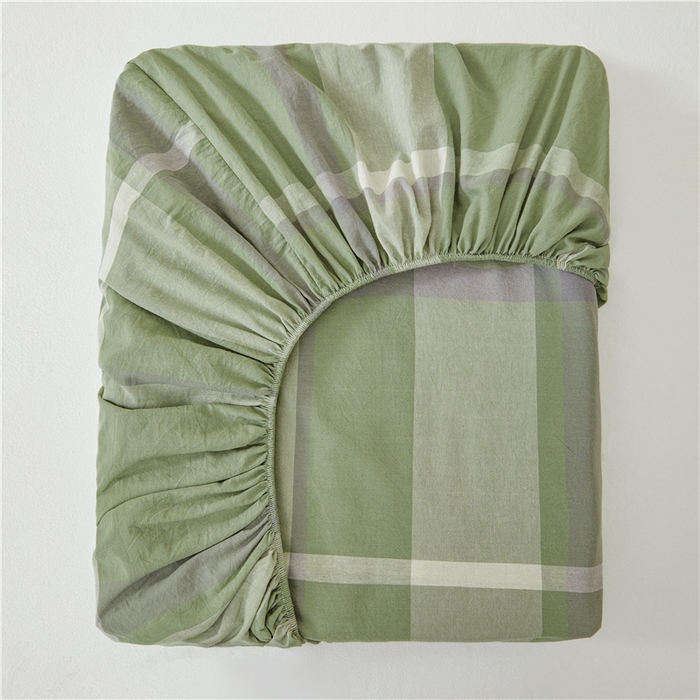 91家纺网 家纺一手货源 找家纺 喜居 2024新款全棉色织水洗棉床笠 莉亚绿