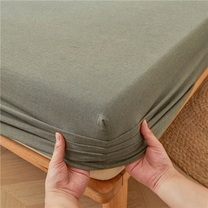 91家纺网 家纺一手货源 找家纺 喜居 2024新款全棉色织水洗棉床笠 千鸟绿