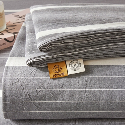 91家纺网 家纺一手货源 找家纺 喜居 2024新款全棉色织水洗棉床笠 光阴灰