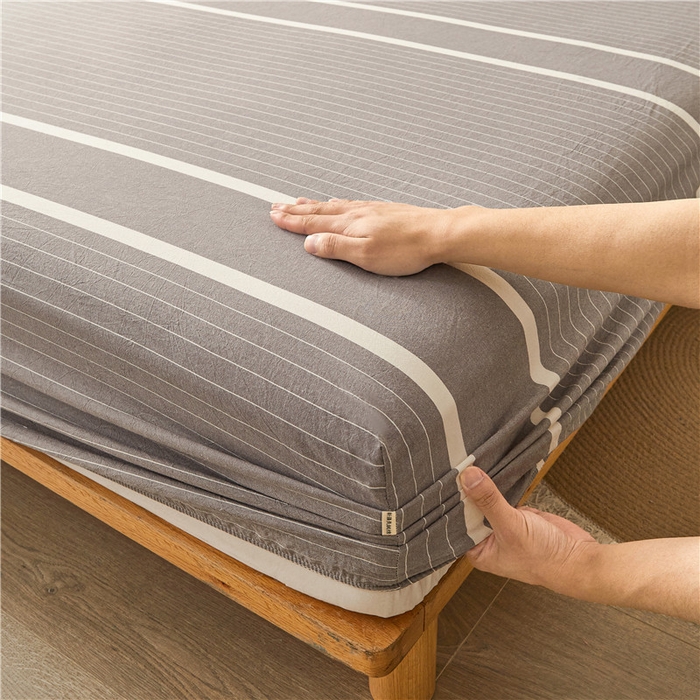 91家纺网 家纺一手货源 找家纺 喜居 2024新款全棉色织水洗棉床笠 光阴灰