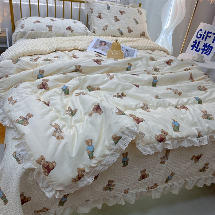 91家纺网 家纺一手货源 找家纺 暖居 2024新款豆豆被四件套 熊和兔子