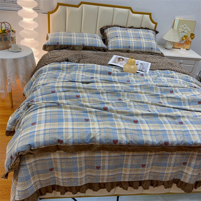 91家纺网 家纺一手货源 找家纺 暖居 2024新款豆豆被四件套 莱恩蓝色