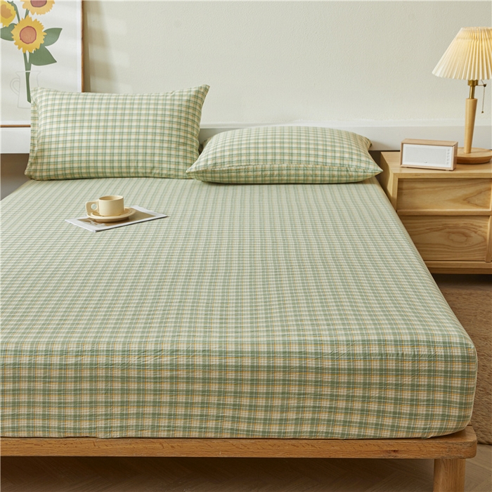 91家纺网 家纺一手货源 找家纺 喜居 2024新款全棉色织水洗棉床笠 可可绿