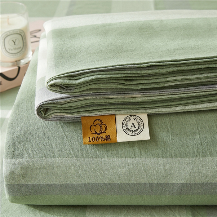 91家纺网 家纺一手货源 找家纺 喜居 2024新款全棉色织水洗棉床笠 莉亚绿