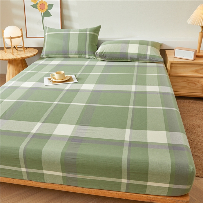 91家纺网 家纺一手货源 找家纺 喜居 2024新款全棉色织水洗棉床笠 莉亚绿