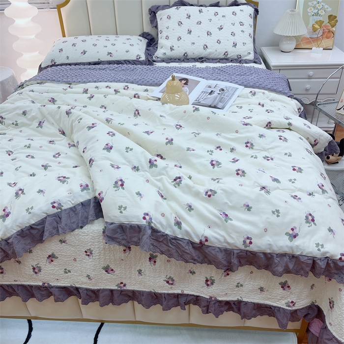 91家纺网 家纺一手货源 找家纺 暖居 2024新款豆豆被四件套 葡萄紫色