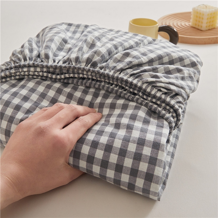 91家纺网 家纺一手货源 找家纺 喜居 2024新款全棉色织水洗棉床笠 灰小格