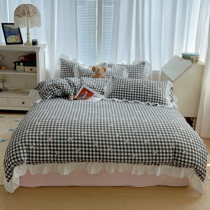 韩都家居 2024新款ins可爱风云朵棉韩系四件套【奈香】 【奈香】-蝴蝶结-黑玉