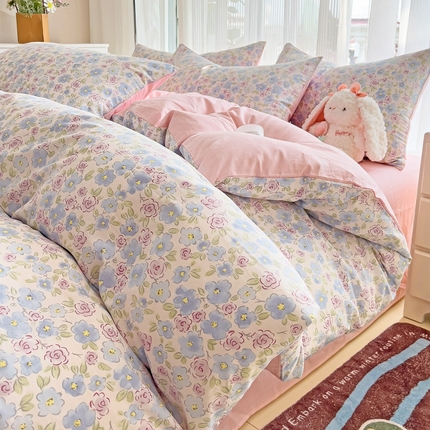 91家纺网 家纺一手货源 找家纺 优选良品 2025直播爆款全棉12868印花四件套纯棉学生三件套床笠 语夕朵朵