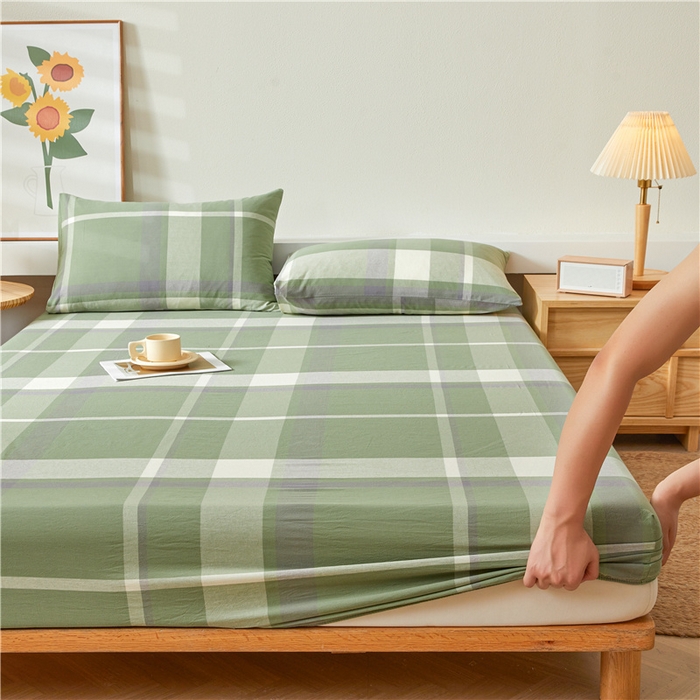 91家纺网 家纺一手货源 找家纺 喜居 2024新款全棉色织水洗棉床笠 莉亚绿