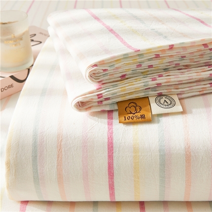 91家纺网 家纺一手货源 找家纺 喜居 2024新款全棉色织水洗棉床笠 彩虹条