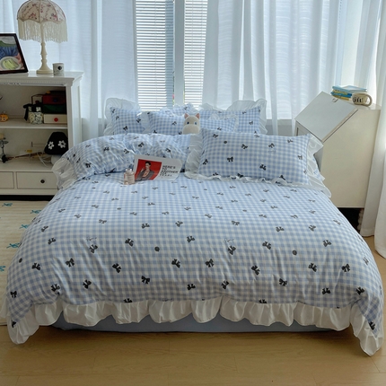 91家纺网 家纺一手货源 找家纺 韩都家居 2024新款ins可爱风云朵棉韩系四件套【奈香】 【奈香】-蝴蝶结-蓝黑