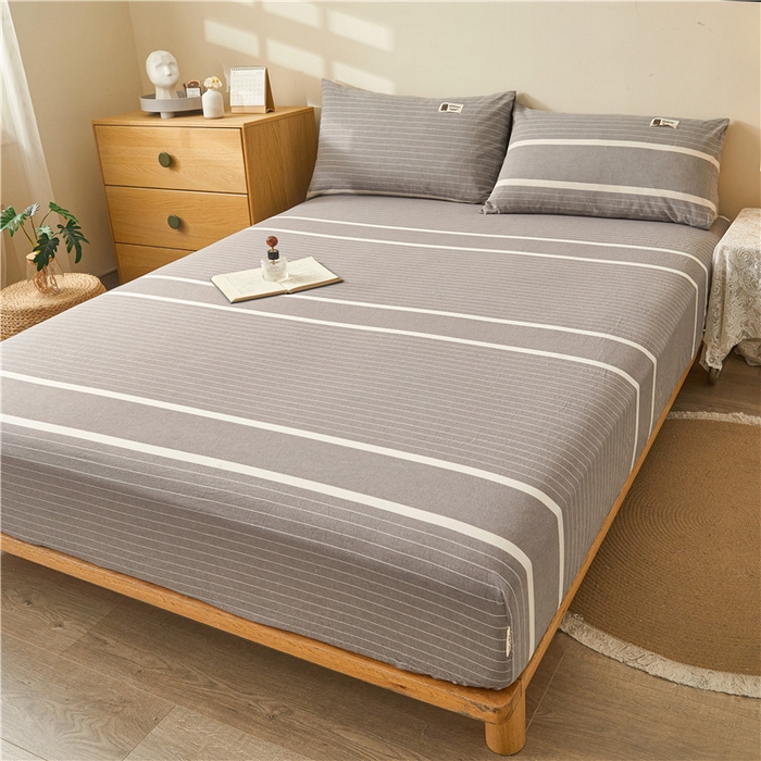 91家纺网 家纺一手货源 找家纺 喜居 2024新款全棉色织水洗棉床笠 光阴灰