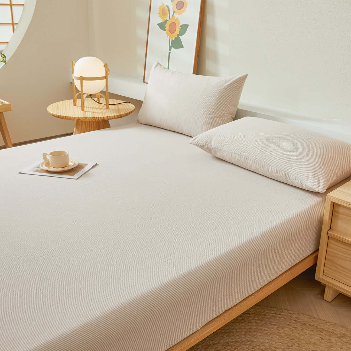 91家纺网 家纺一手货源 找家纺 喜居 2024新款全棉色织水洗棉床笠 光年米