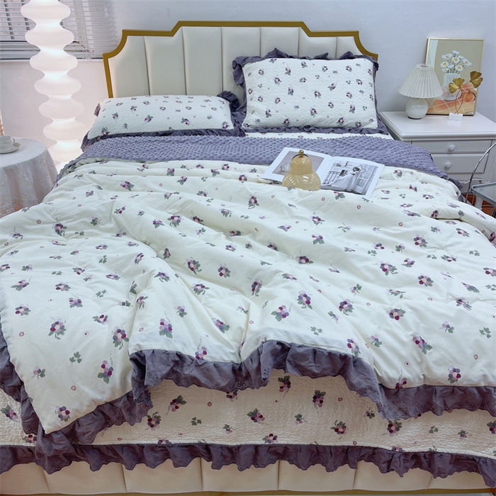 91家纺网 家纺一手货源 找家纺 暖居 2024新款豆豆被四件套 葡萄紫色