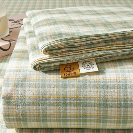 91家纺网 家纺一手货源 找家纺 喜居 2024新款全棉色织水洗棉床笠 可可绿