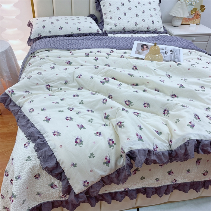91家纺网 家纺一手货源 找家纺 暖居 2024新款豆豆被四件套 葡萄紫色