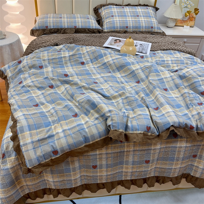 91家纺网 家纺一手货源 找家纺 暖居 2024新款豆豆被四件套 莱恩蓝色