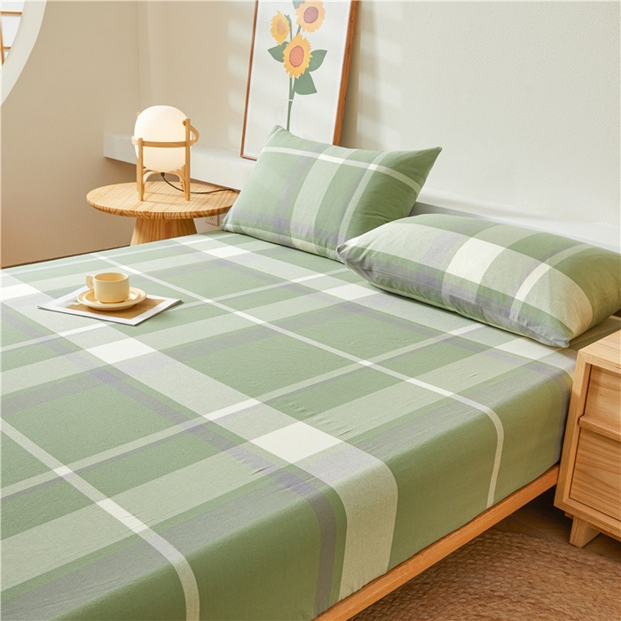 91家纺网 家纺一手货源 找家纺 喜居 2024新款全棉色织水洗棉床笠 莉亚绿