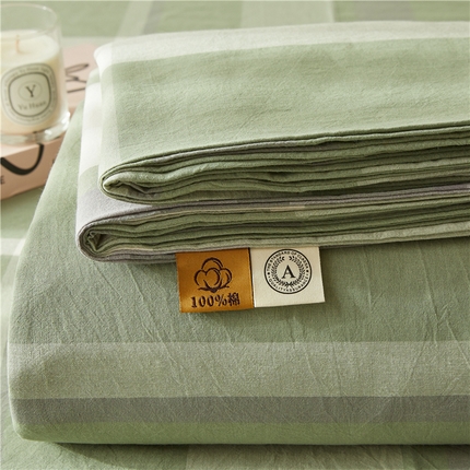 91家纺网 家纺一手货源 找家纺 喜居 2024新款全棉色织水洗棉床笠 莉亚绿