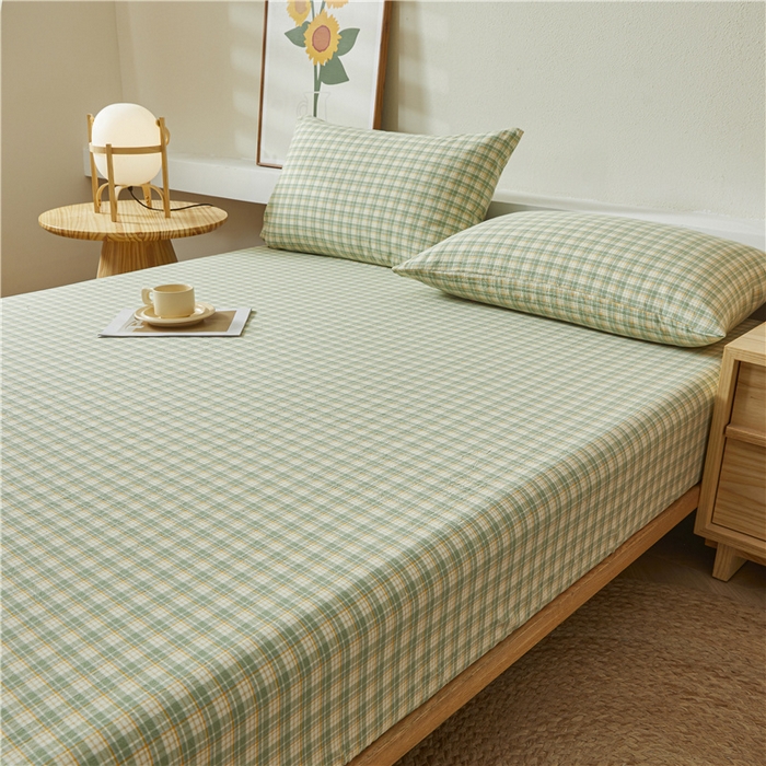 91家纺网 家纺一手货源 找家纺 喜居 2024新款全棉色织水洗棉床笠 可可绿