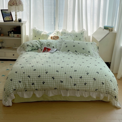 韩都家居 2024新款ins可爱风云朵棉韩系四件套【奈香】 【奈香】-蝴蝶结-绿灰