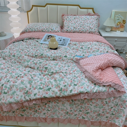 91家纺网 家纺一手货源 找家纺 （总）暖居 2024新款豆豆被四件套棉花床盖三件套四季通用