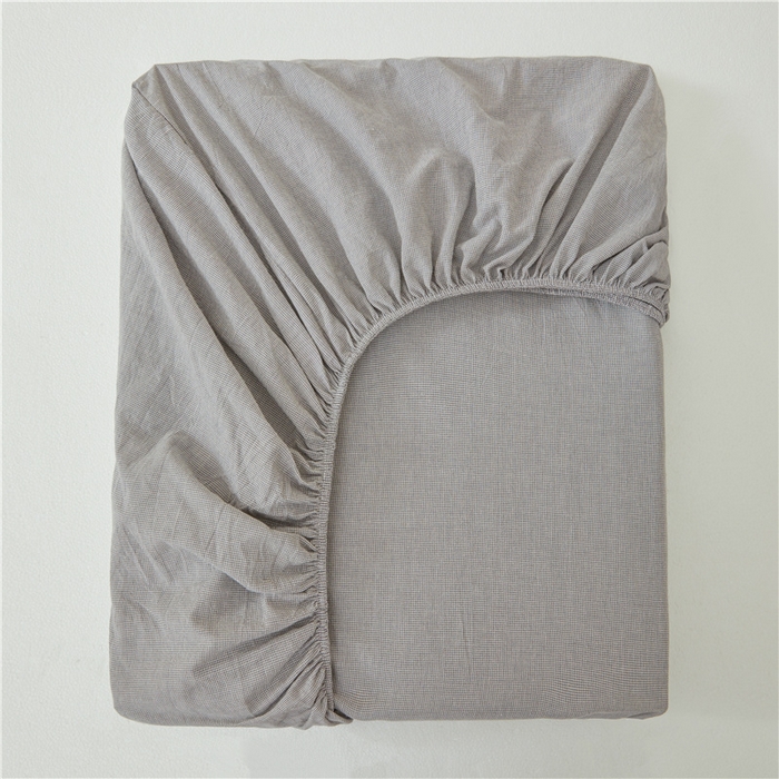 91家纺网 家纺一手货源 找家纺 喜居 2024新款全棉色织水洗棉床笠 千鸟灰