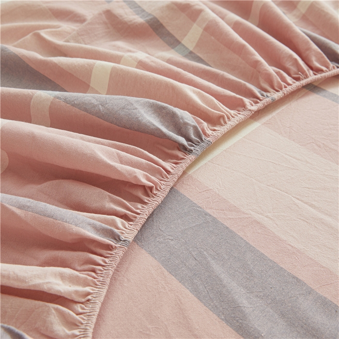 91家纺网 家纺一手货源 找家纺 喜居 2024新款全棉色织水洗棉床笠 莉亚粉