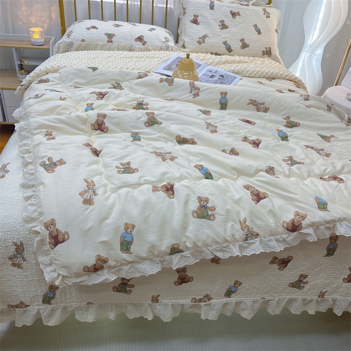 91家纺网 家纺一手货源 找家纺 暖居 2024新款豆豆被四件套 熊和兔子