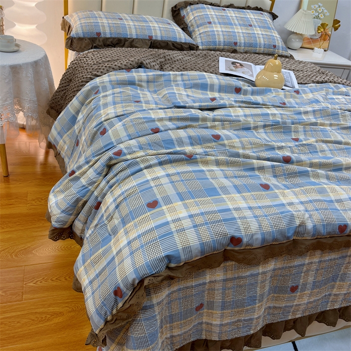 91家纺网 家纺一手货源 找家纺 暖居 2024新款豆豆被四件套 莱恩蓝色