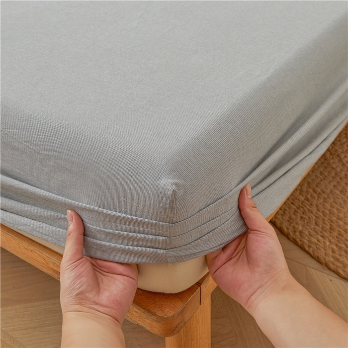 91家纺网 家纺一手货源 找家纺 喜居 2024新款全棉色织水洗棉床笠 千鸟灰