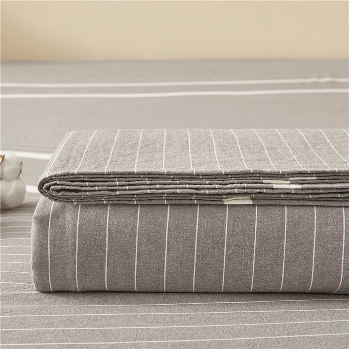 91家纺网 家纺一手货源 找家纺 喜居 2024新款全棉色织水洗棉床笠 光阴灰