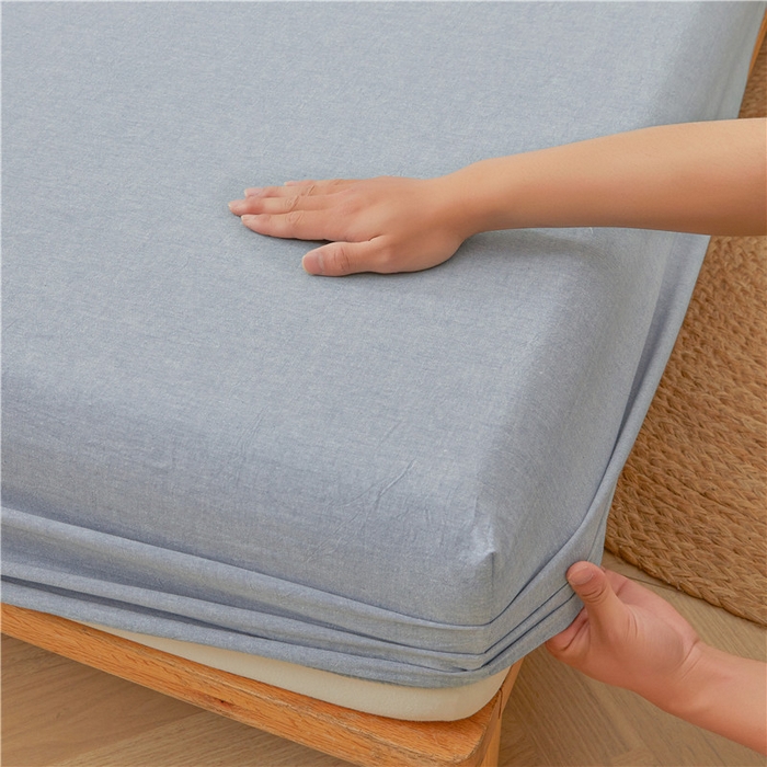 91家纺网 家纺一手货源 找家纺 喜居 2024新款全棉色织水洗棉床笠 冰山蓝