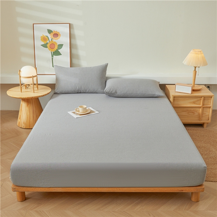 91家纺网 家纺一手货源 找家纺 喜居 2024新款全棉色织水洗棉床笠 千鸟灰