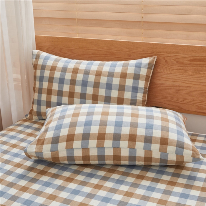 91家纺网 家纺一手货源 找家纺 喜居 2024新款全棉色织水洗棉床笠 蓝芋格