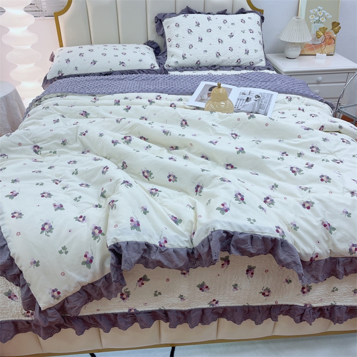 91家纺网 家纺一手货源 找家纺 暖居 2024新款豆豆被四件套 葡萄紫色