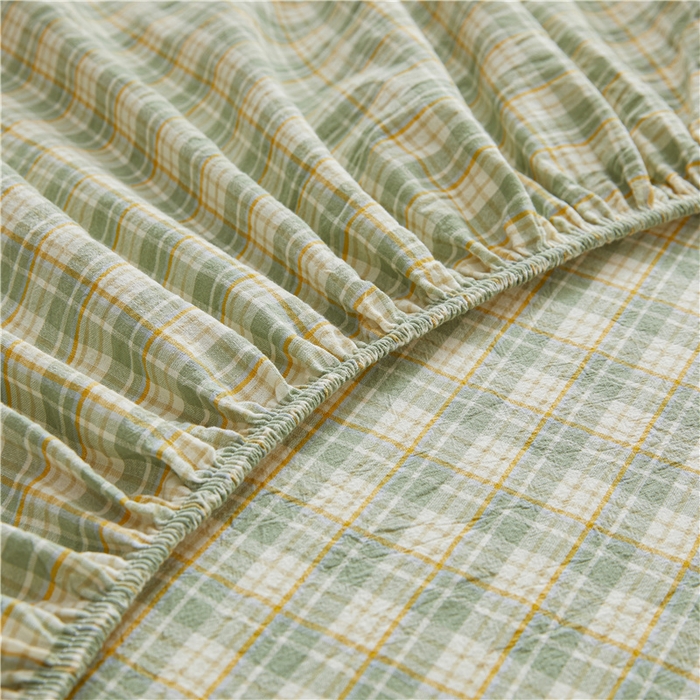 91家纺网 家纺一手货源 找家纺 喜居 2024新款全棉色织水洗棉床笠 可可绿