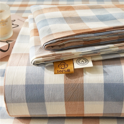 91家纺网 家纺一手货源 找家纺 喜居 2024新款全棉色织水洗棉床笠 蓝芋格