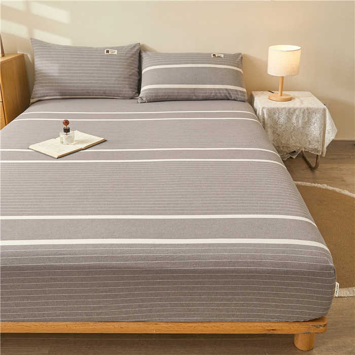 91家纺网 家纺一手货源 找家纺 喜居 2024新款全棉色织水洗棉床笠 光阴灰