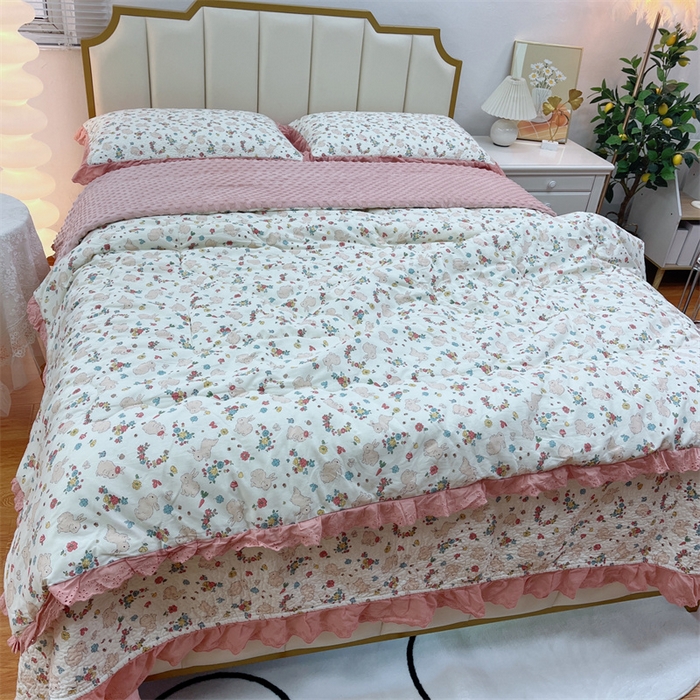 91家纺网 家纺一手货源 找家纺 暖居 2024新款豆豆被四件套 粉小兔