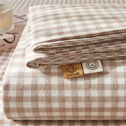 91家纺网 家纺一手货源 找家纺 喜居 2024新款全棉色织水洗棉床笠 咖小格